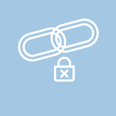 blue and white icon with chain link and lock