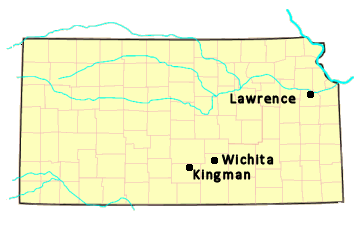 Map with Lawrence and Kingman marked