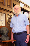 Topeka High School library, with bust of Mark Twain