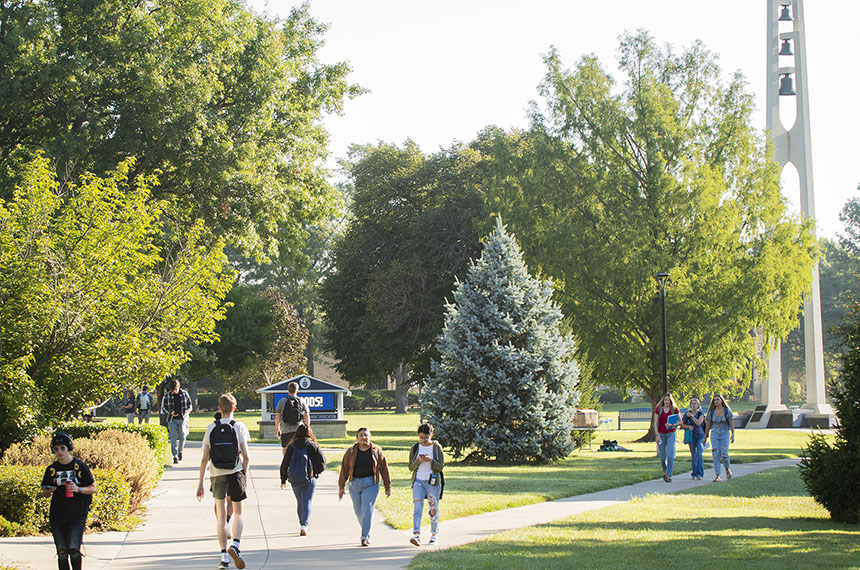 Students walk to class on a fall day