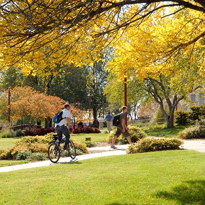 fall campus bikers