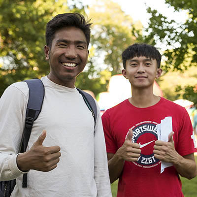 student smiling in class