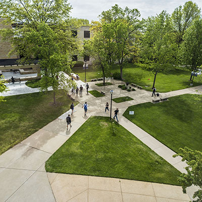 Washburn's campus bustles with activity during a fall semester day.