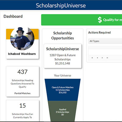 scholarshipuniverse screen capture dashboard