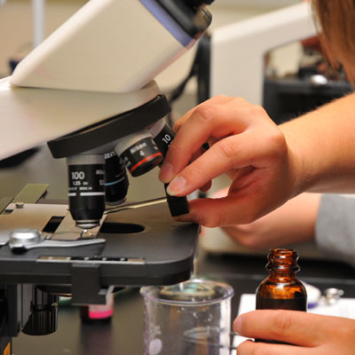 Students prepping slide for viewing under a microscope 