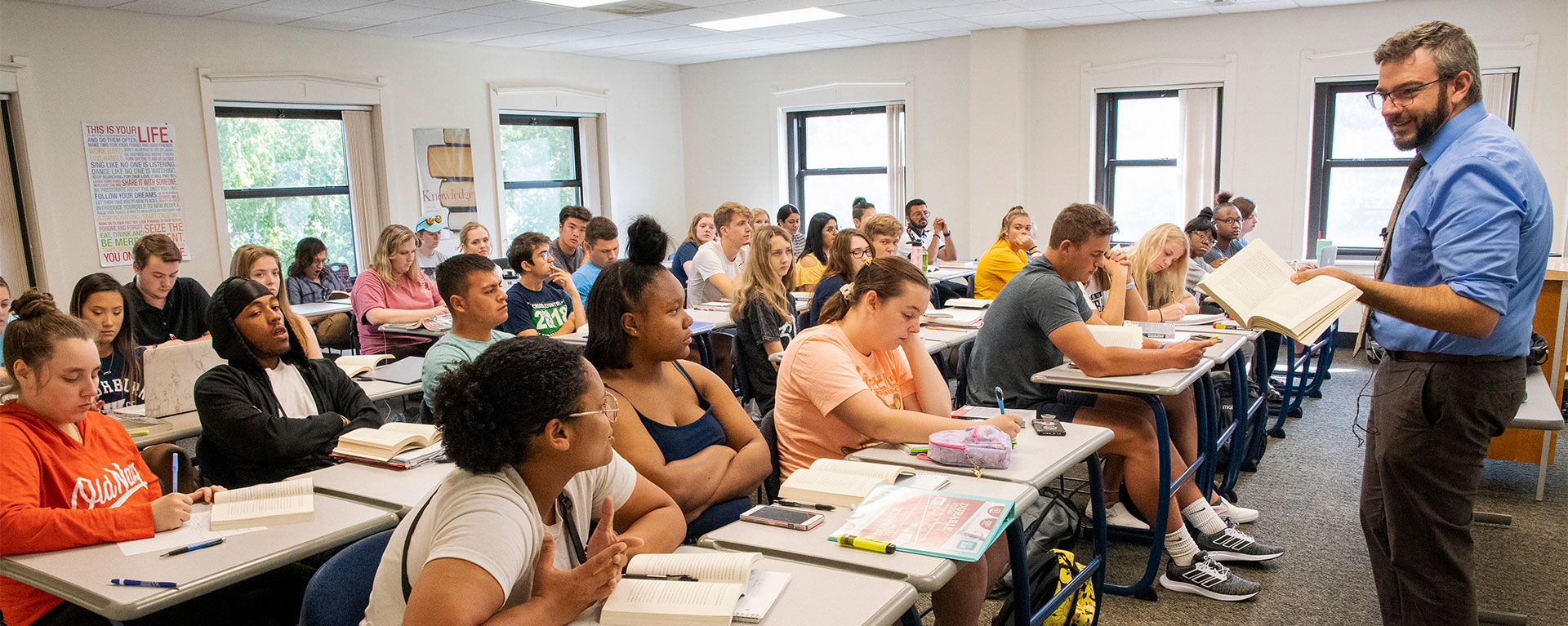 Students in class listening to professor