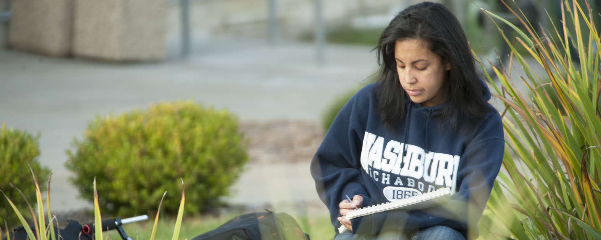 student studying outside