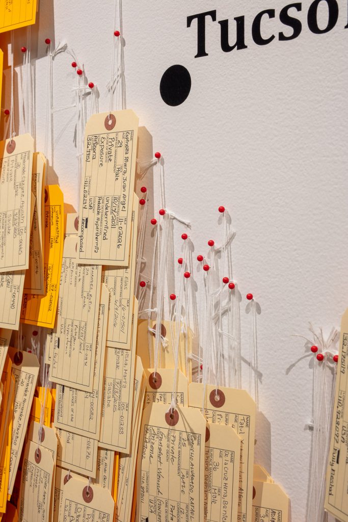 Image of toe tags used in exhibit