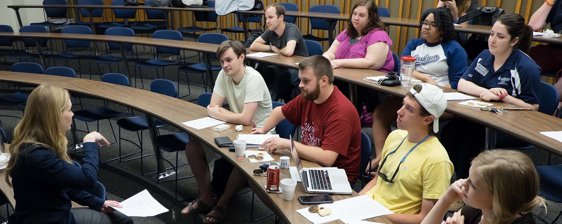 Washburn political science professor Lindsey Moddelmog speaks to students during a class.