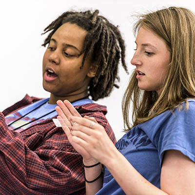 Students talk while working in the KBI lab