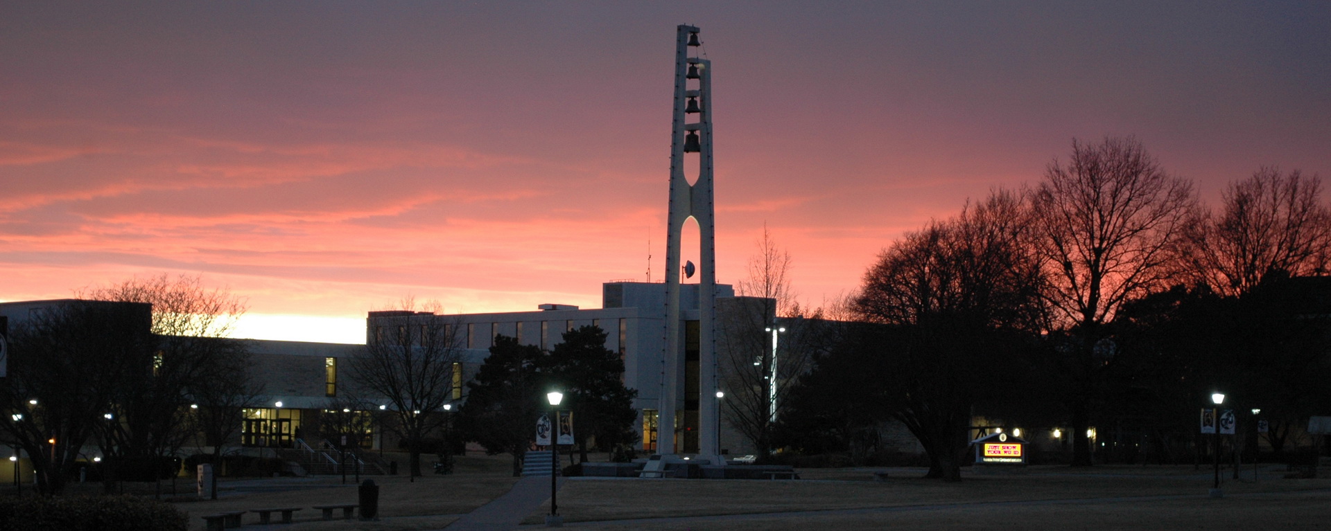 westward sunset view of bell tower