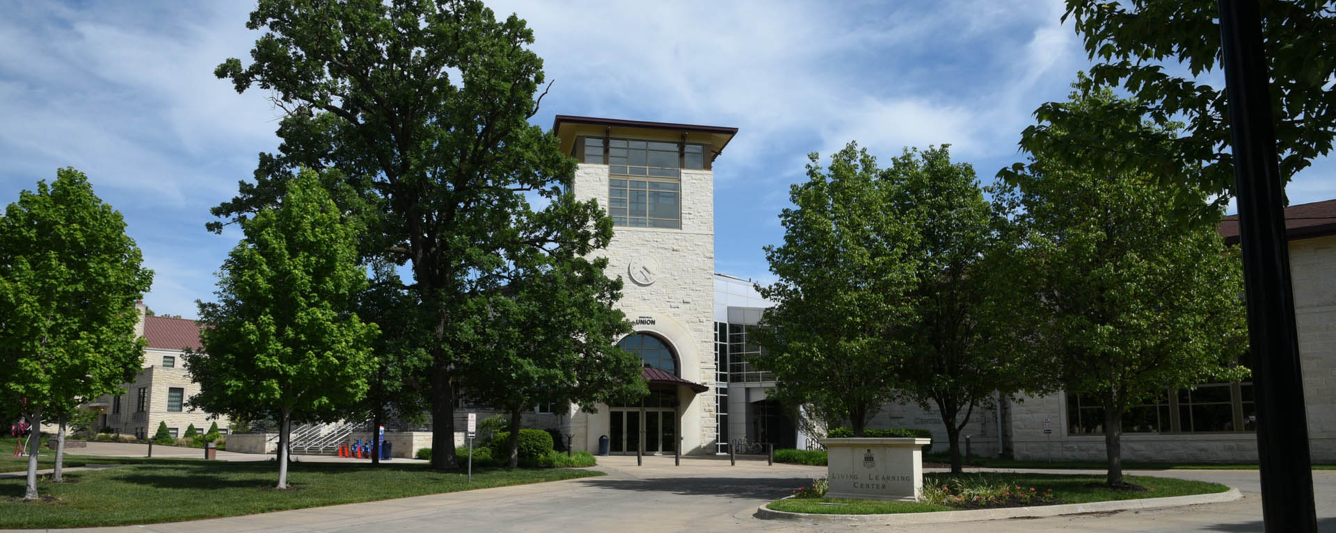 Memorial Union building entrance from campus