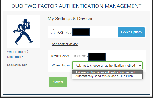 duo self management settings screenshot