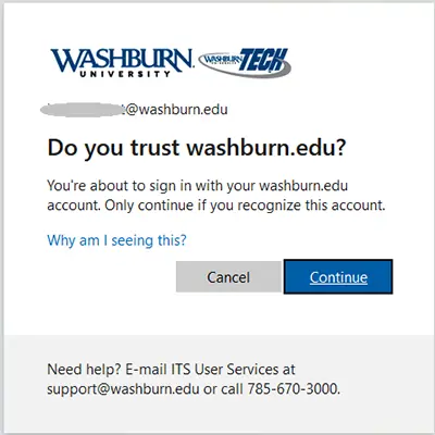 screenshot showing a question asking if you trust the site and an option to continue.