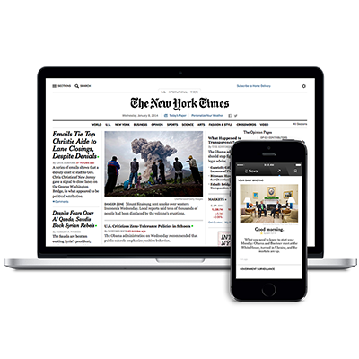 New York Times website displayed on laptop and mobile devices