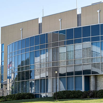 The Bianchino Pavilion from the west side. The facility towers above Yager Stadium at Washburn.