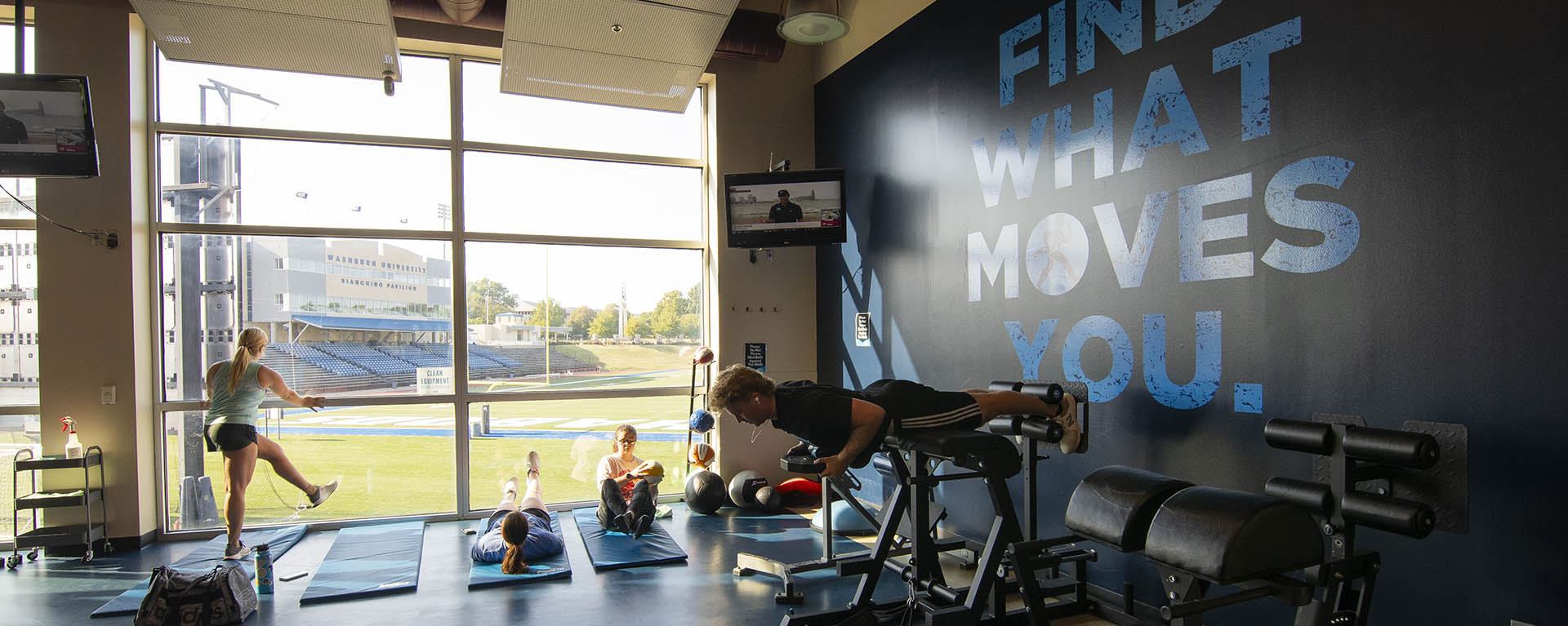 Students exercising at the Rock the Rec event.