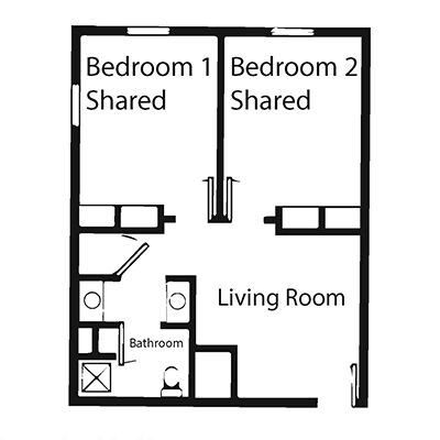 floor plan for a four person 2 bedroom suite