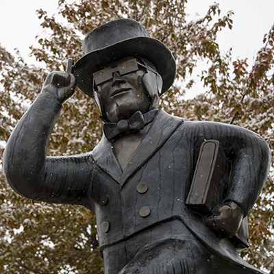Ichabod statue on campus