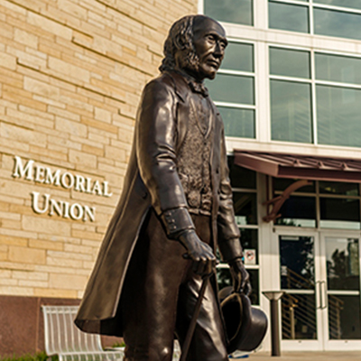 Ichabod statue in front of the Memorial Union