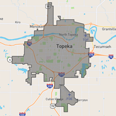 Map shows the boundaries of the lyft service extends to the Topeka city limits
