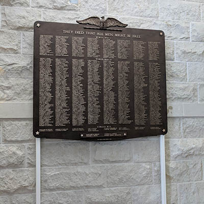 Memorial plaque in the northwest entrance of the union.