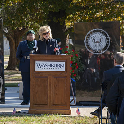 Dr. Mazachek speaks at the new veteran memorial dedication.
