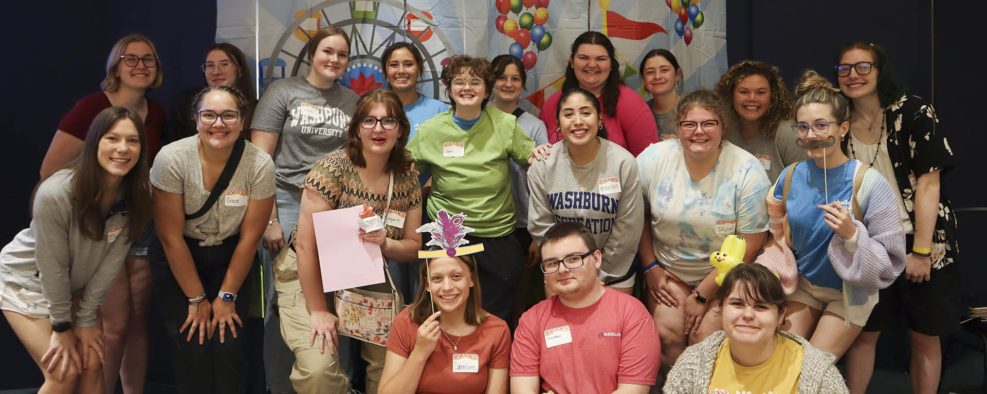 Leadership students pose for a photo at a kickoff event.