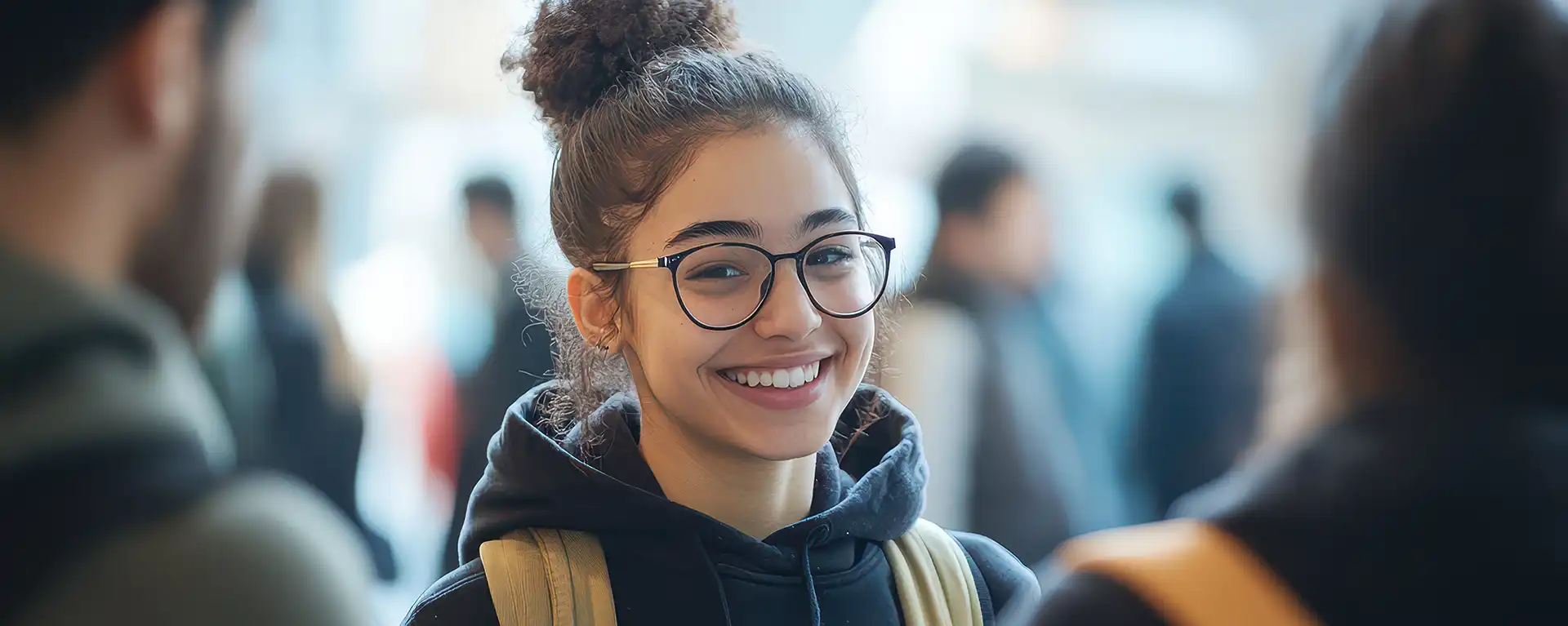 student smiling at career fair