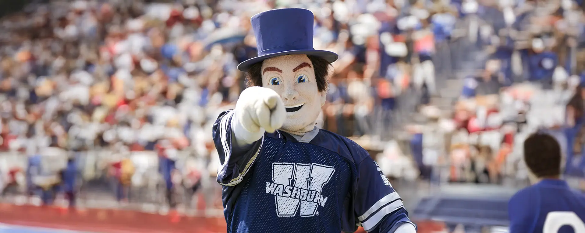 Mr. Ichabod mascot pointing at the camera.