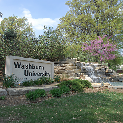 Washburn waterfall sign with landscaping