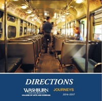 Photo of intentionally blurry person standing in the center aisle of a bus. Links to PDF of 2016-17 Directions.