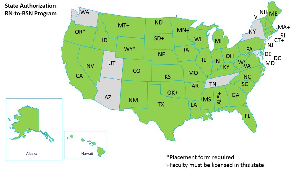 States currently authorized for graduate programs for School of Nursing.