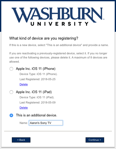 choosing additional device screenshot