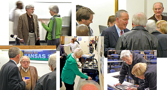 Photo collage of post-lecture conversations