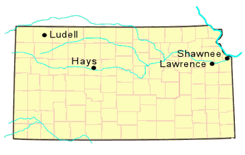 Kansas locations associated with Robert Day are Shawnee, Lawrence, Hays, Ludell