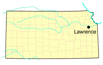 Paretsky, Lawrence, Kansas on state map