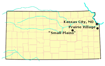 Kansas locations associated with Nancy Pickard, including Small Plains, Hood County, Prairie Village, Kansas City