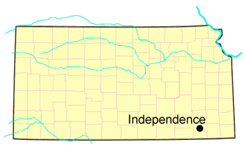 Independence Kansas on state map