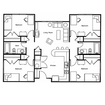 4 Person 4 Bedroom floor plan png