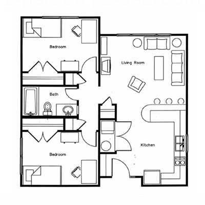 2-Person 2-Bedroom floor plan png