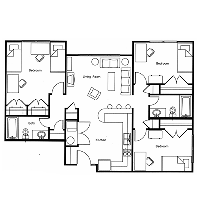 4-Person 3-Bedroom floor plan png